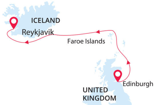 British Isles, Faroes & Iceland map route