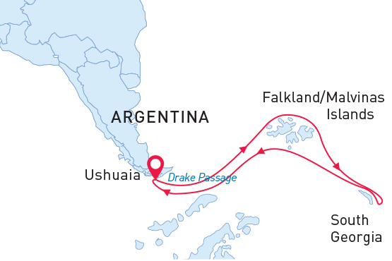 Falklands & South Georgia map route