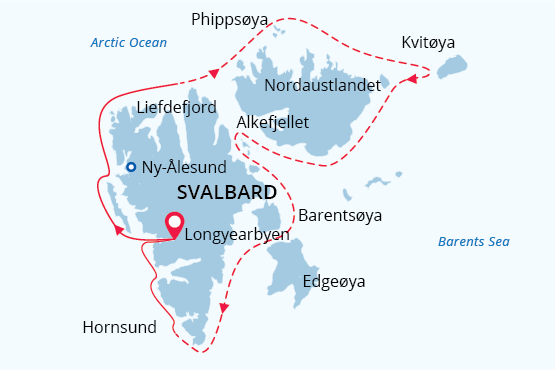 Svalbard Circumnavigation and Kvitøya map route