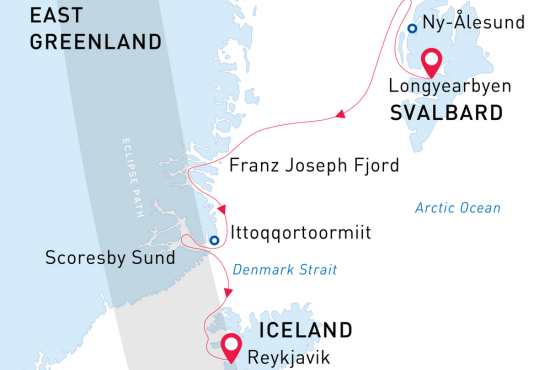 Svalbard, Greenland & Iceland map route